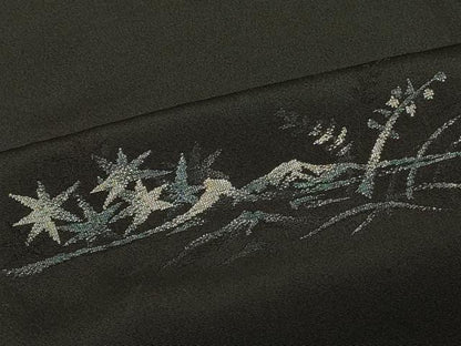 平和屋着物＃羽織　寿光織　枝葉文　黒地　金銀糸　正絹　逸品　CABG8392in