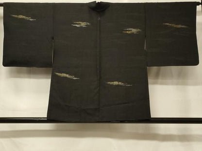 平和屋着物＃羽織　寿光織　霞文　黒地　金銀糸　正絹　逸品　CABG8394in