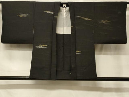 平和屋着物＃羽織　寿光織　霞文　黒地　金銀糸　正絹　逸品　CABG8394in