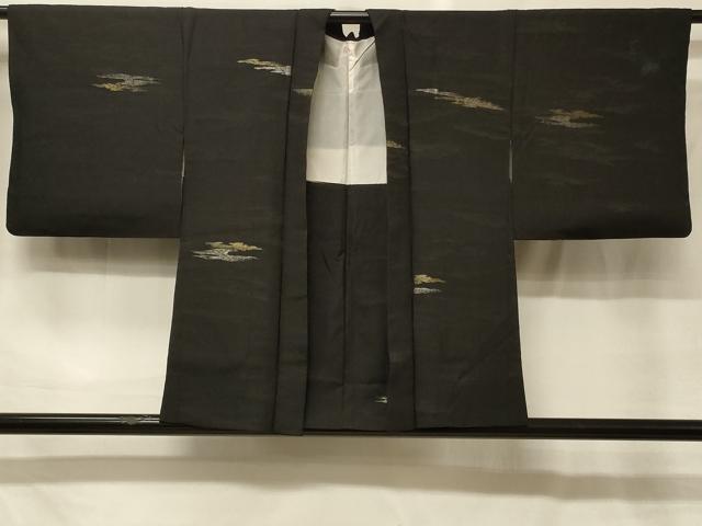 平和屋着物＃羽織　寿光織　霞文　黒地　金銀糸　正絹　逸品　CABG8394in