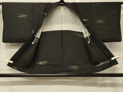平和屋着物＃羽織　寿光織　霞文　黒地　金銀糸　正絹　逸品　CABG8394in