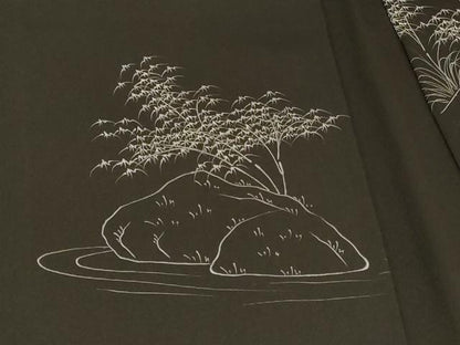 平和屋着物＃羽織　刺繍　風景文　黒地　正絹　逸品　CABG8395in