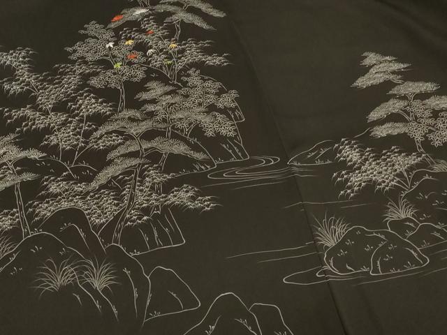 平和屋着物＃羽織　刺繍　風景文　黒地　正絹　逸品　CABG8395in