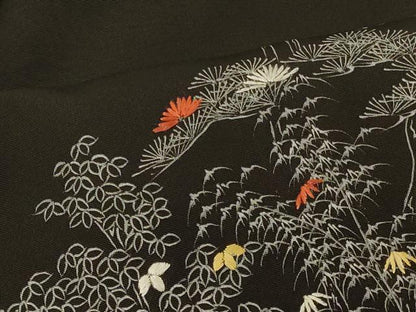 平和屋着物＃羽織　刺繍　風景文　黒地　正絹　逸品　CABG8395in