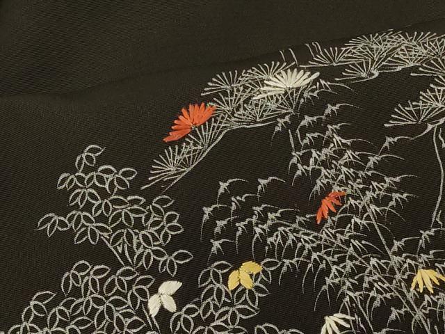 平和屋着物＃羽織　刺繍　風景文　黒地　正絹　逸品　CABG8395in