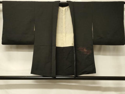 平和屋着物＃羽織　寿光織　風景文　黒地　金糸　正絹　逸品　CABG8397in