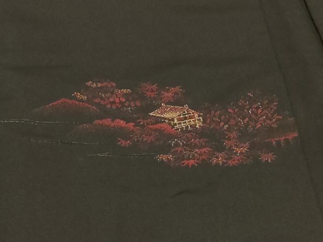 平和屋着物＃羽織　寿光織　風景文　黒地　金糸　正絹　逸品　CABG8397in