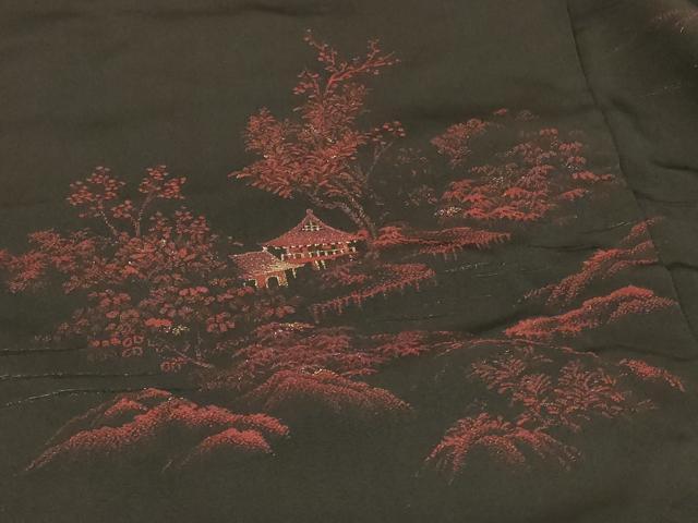 平和屋着物＃羽織　寿光織　風景文　黒地　金糸　正絹　逸品　CABG8397in