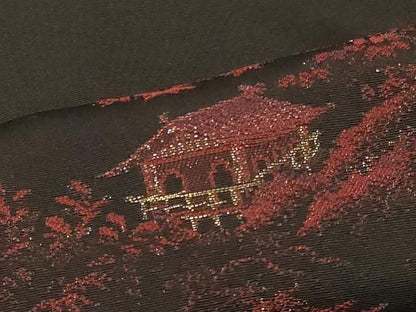 平和屋着物＃羽織　寿光織　風景文　黒地　金糸　正絹　逸品　CABG8397in