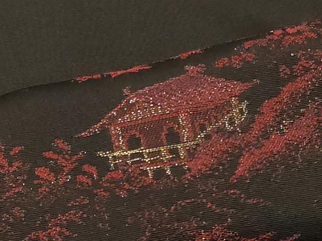 平和屋着物＃羽織　寿光織　風景文　黒地　金糸　正絹　逸品　CABG8397in