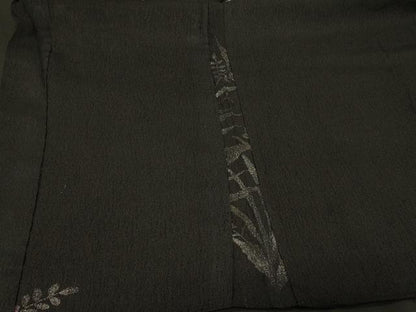 平和屋着物＃羽織　寿光織　草花文　黒地　銀糸　正絹　逸品　CABG8399in