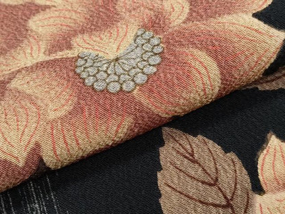 平和屋着物●小紋　草花文　黒地　洗える着物　CABG8406th