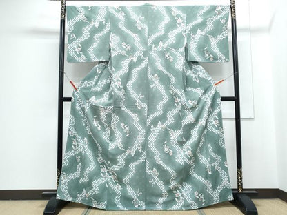 平和屋着物●小紋　草花文　金彩　洗える着物　未使用　CABG8408th