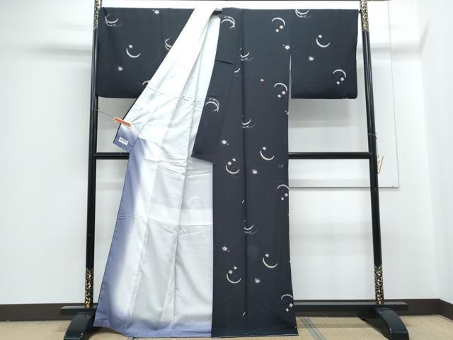 平和屋着物●小紋　雪芝舞花文　黒地　やまと誂製　洗える着物　CABG8414th