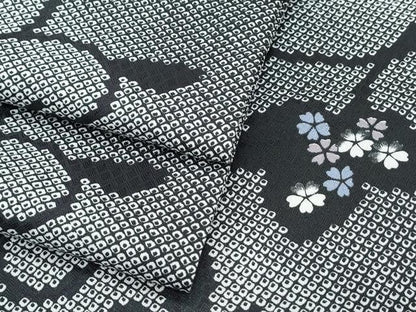 平和屋着物●小紋　花唐草文　黒地　洗える着物　CABG8416th