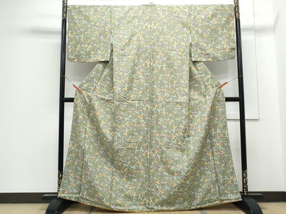 平和屋着物●小紋　枝葉文　洗える着物　未使用　CABG8417th