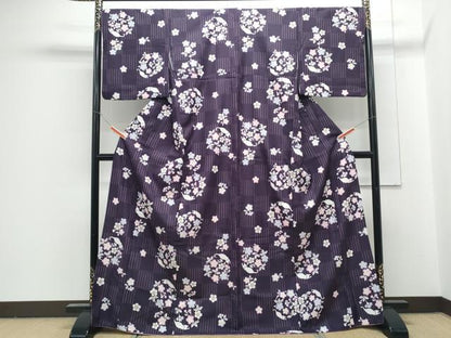 平和屋着物●小紋　猫　草花丸文　洗える着物　CABG8419th