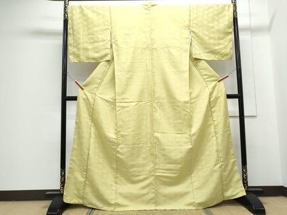 平和屋着物●色無地　草花地紋　抹茶色　洗える着物　未使用　CABG8422th