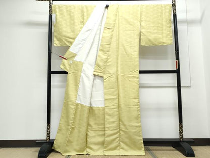 平和屋着物●色無地　草花地紋　抹茶色　洗える着物　未使用　CABG8422th