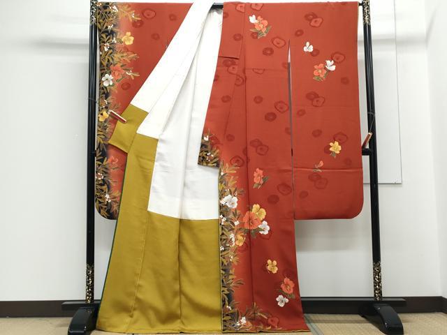 平和屋着物●豪華振袖　草花文　暈し染め　金彩　正絹　逸品　CABG8423th