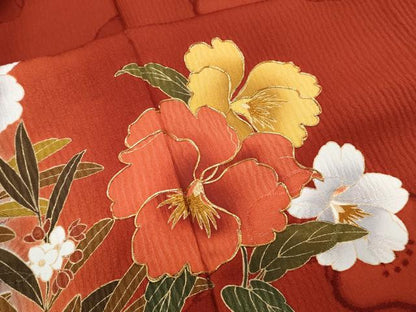 平和屋着物●豪華振袖　草花文　暈し染め　金彩　正絹　逸品　CABG8423th