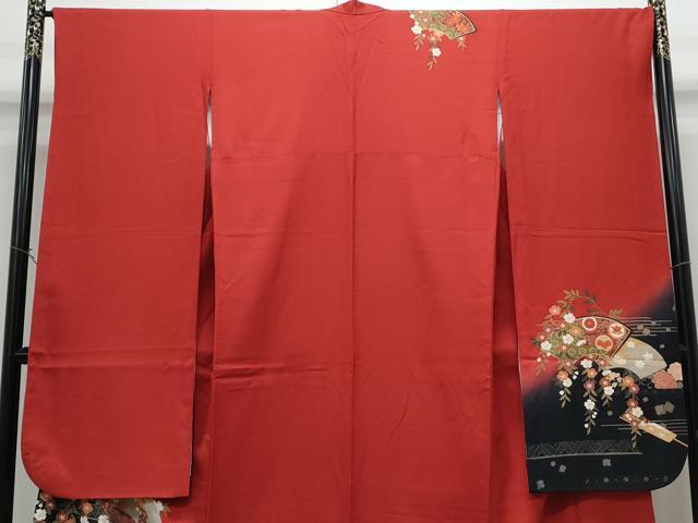 平和屋着物●豪華振袖　扇面花蝶文　暈し染め　金彩　正絹　逸品　CABG8424th