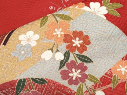 平和屋着物●豪華振袖　扇面花蝶文　暈し染め　金彩　正絹　逸品　CABG8424th