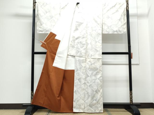 平和屋着物●本場大島紬　白大島　菱唐草文　正絹　逸品　未使用　CABG8427th