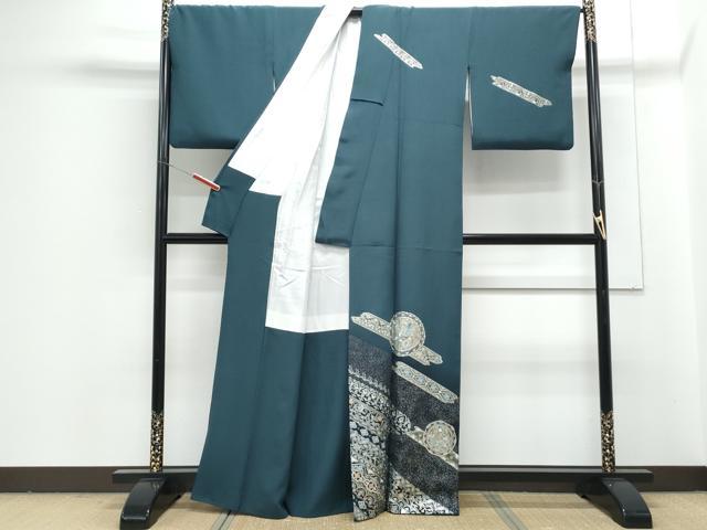 平和屋着物●訪問着　雪輪花鳥文　暈し染め　銀彩　正絹　逸品　CABG8429th