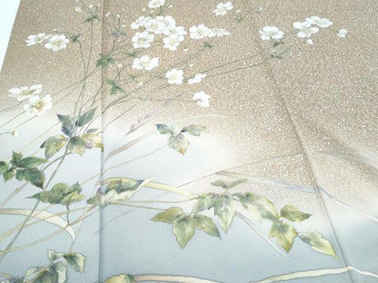 平和屋着物●手描友禅女流作家　一色生子　訪問着　手描き　草花文　たたき染め　正絹　逸品　CABG8431th