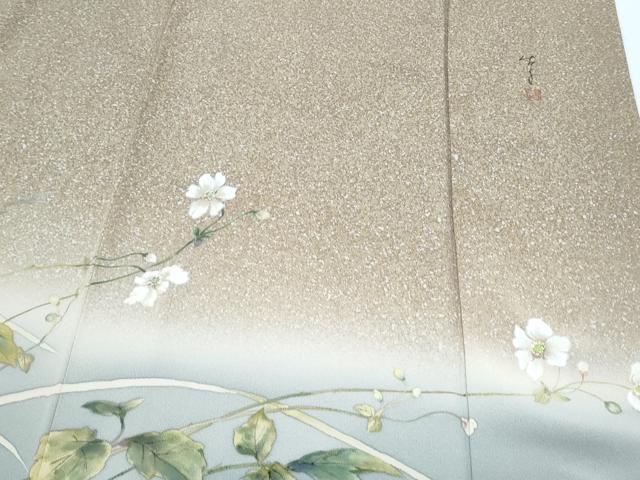 平和屋着物●手描友禅女流作家　一色生子　訪問着　手描き　草花文　たたき染め　正絹　逸品　CABG8431th