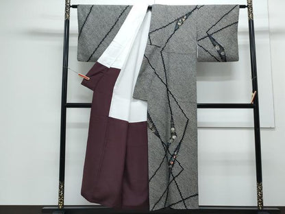平和屋着物●訪問着　総絞り　吉祥花文　黒地　金彩　正絹　逸品　CABG8432th