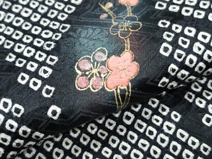 平和屋着物●訪問着　総絞り　吉祥花文　黒地　金彩　正絹　逸品　CABG8432th