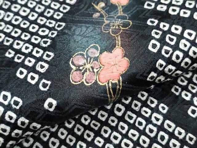 平和屋着物●訪問着　総絞り　吉祥花文　黒地　金彩　正絹　逸品　CABG8432th