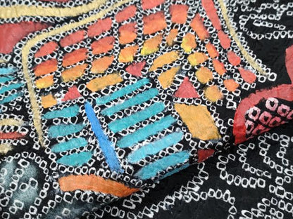 平和屋着物●豪華振袖　総絞り　御所車花文　黒地　金彩　正絹　逸品　CABG8433th