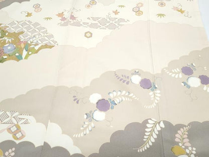 平和屋着物●訪問着　駒刺繍　雲重ね花文　金彩　正絹　逸品　CABG8434th