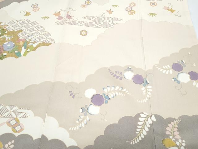 平和屋着物●訪問着　駒刺繍　雲重ね花文　金彩　正絹　逸品　CABG8434th
