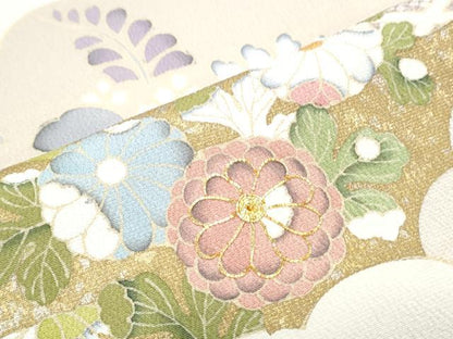 平和屋着物●訪問着　駒刺繍　雲重ね花文　金彩　正絹　逸品　CABG8434th