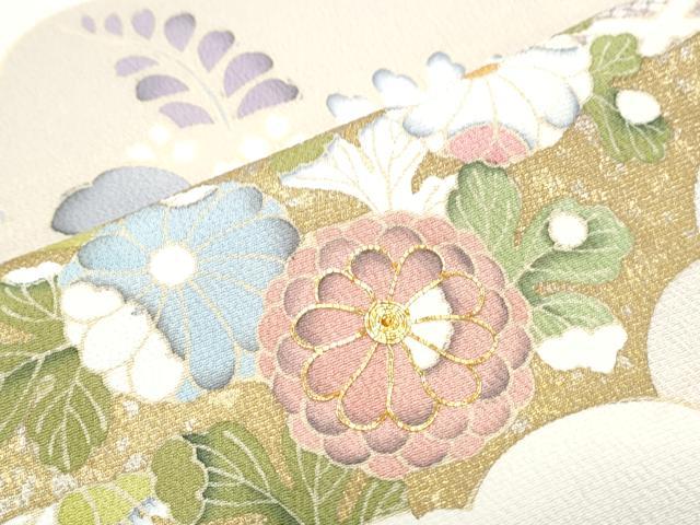 平和屋着物●訪問着　駒刺繍　雲重ね花文　金彩　正絹　逸品　CABG8434th