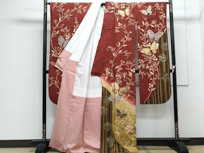 平和屋着物●豪華振袖　花蝶文　暈し染め　金彩　正絹　逸品　CABG8447th