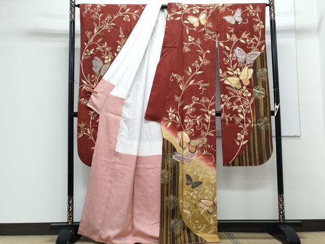 平和屋着物●豪華振袖　花蝶文　暈し染め　金彩　正絹　逸品　CABG8447th