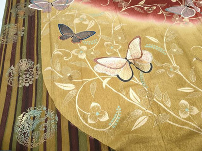 平和屋着物●豪華振袖　花蝶文　暈し染め　金彩　正絹　逸品　CABG8447th