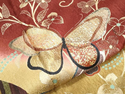 平和屋着物●豪華振袖　花蝶文　暈し染め　金彩　正絹　逸品　CABG8447th
