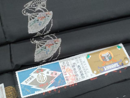 平和屋着物●本場大島紬　9マルキ　扇面花文　久井絹織物謹製　証紙付き　正絹　逸品　未使用　CABG8449th