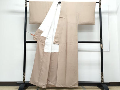 平和屋着物●上質な色無地　牛首紬縮緬　万葉つづれ　赤白橡色　証紙付き　正絹　逸品　CABG8451th