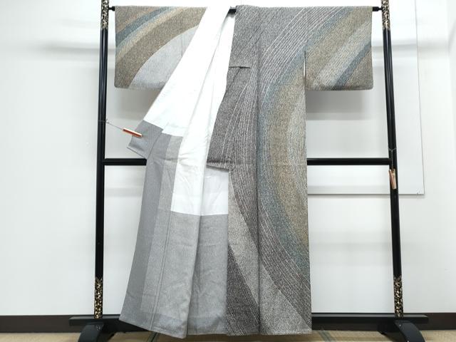 平和屋着物●小紋師　鷲津芳雄　訪問着　斜線文　銀彩　正絹　逸品　CABG8452th