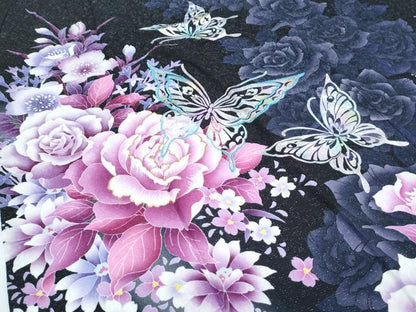 平和屋着物●豪華振袖　花蝶文　暈し染め　黒地　銀通し地　正絹　逸品　CABG8453th