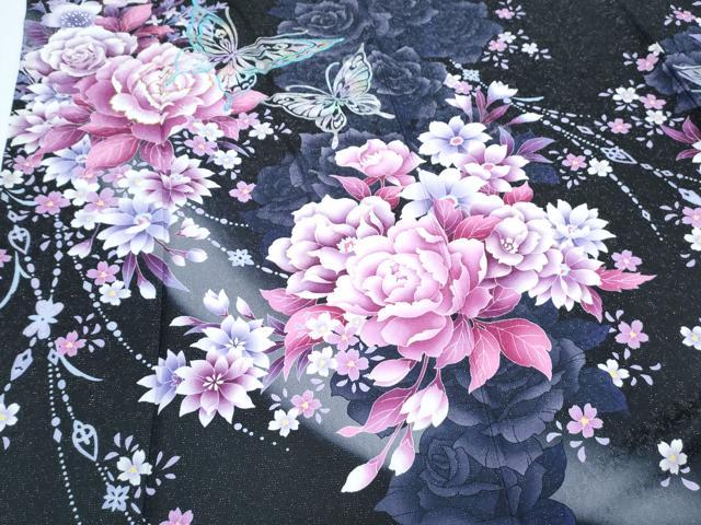 平和屋着物●豪華振袖　花蝶文　暈し染め　黒地　銀通し地　正絹　逸品　CABG8453th