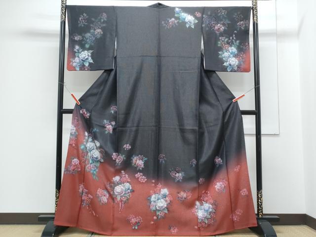 平和屋着物●訪問着　手描き　草花文　暈し染め　銀通し地　正絹　逸品　CABG8455th