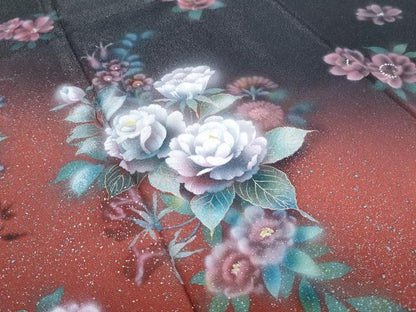 平和屋着物●訪問着　手描き　草花文　暈し染め　銀通し地　正絹　逸品　CABG8455th